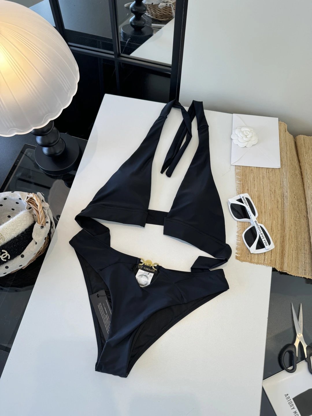 Versace Swimwear Cutout one-piece swimsuit with Medusa hardware — 3