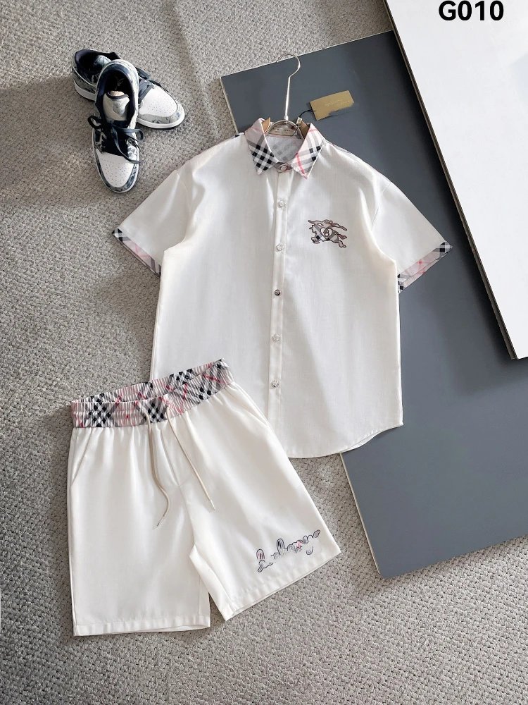 Unbranded Matching Sets Short-Sleeve Button Shirt and Drawstring Shorts Set — SKU-09-G010 White