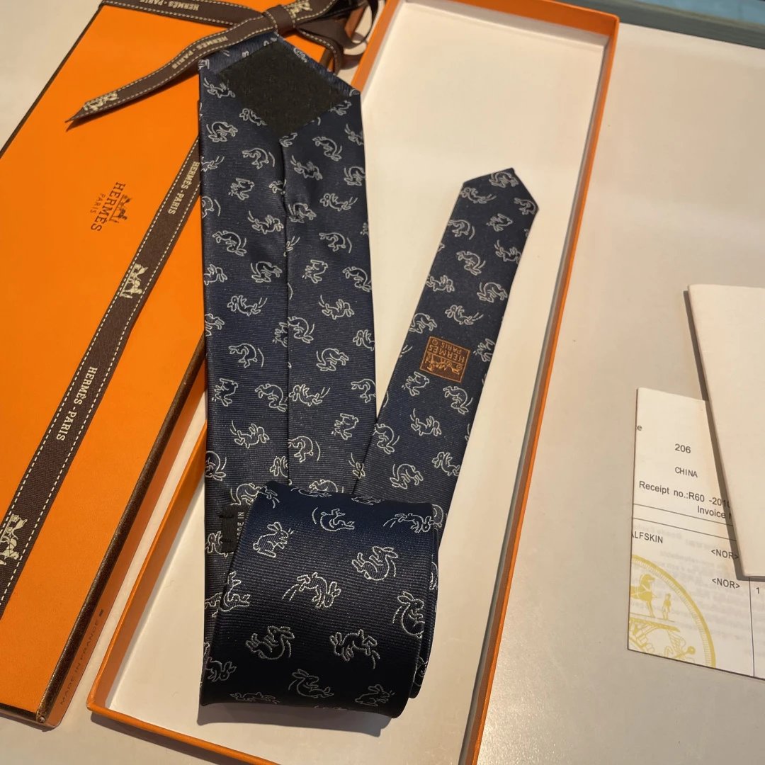 Hermès Ties 6576 Rabbit Motif Jacquard Silk Tie image 4