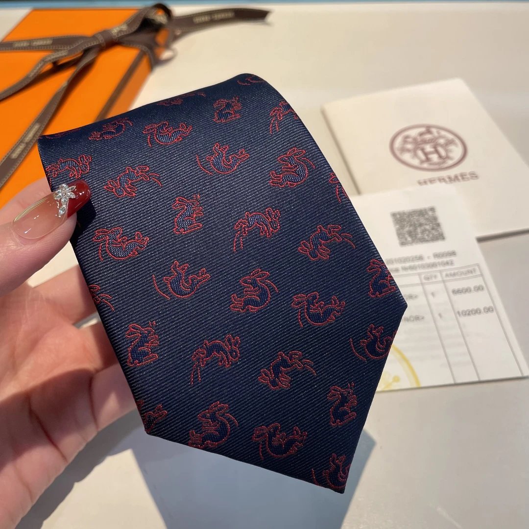 Hermès Ties 6576 Rabbit Motif Jacquard Silk Tie — 03