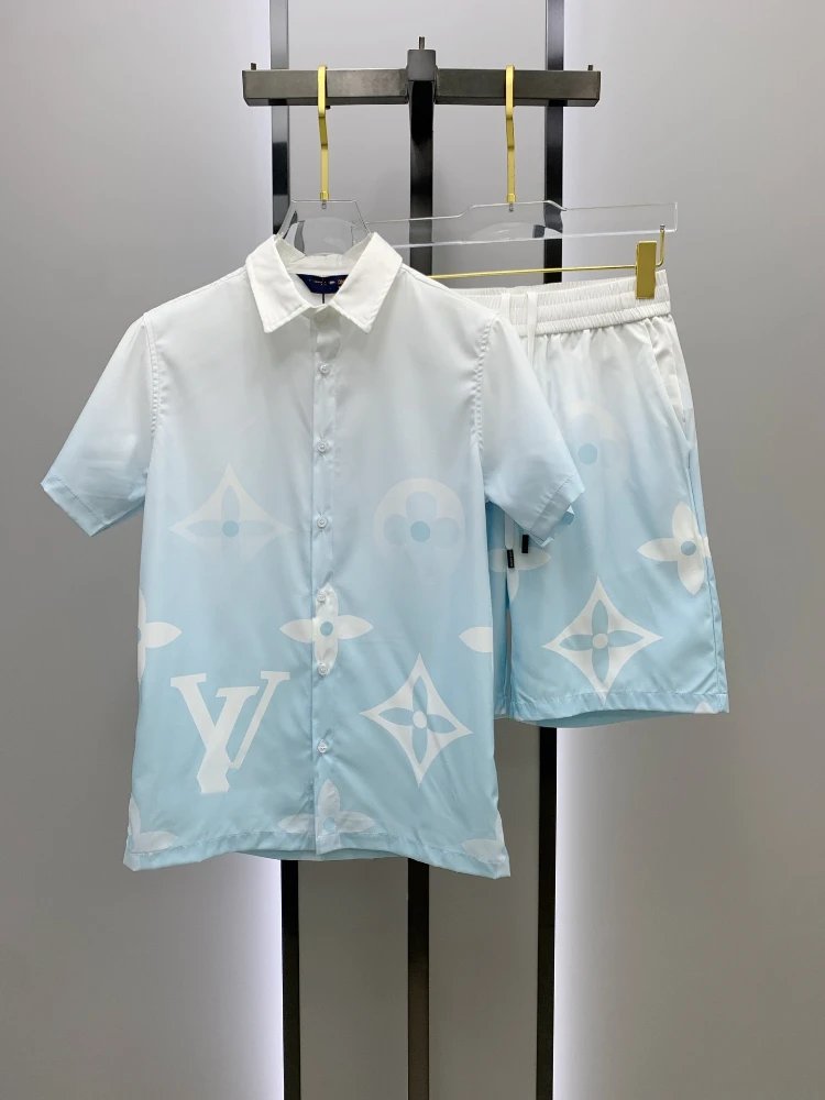Louis Vuitton Matching Sets Monogram short-sleeve shirt and shorts set — SKU-26-019 Light Blue