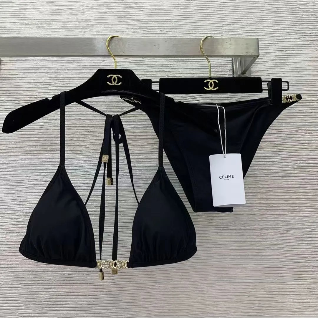 Celine Swimwear Triomphe triangle bikini set — Black 2