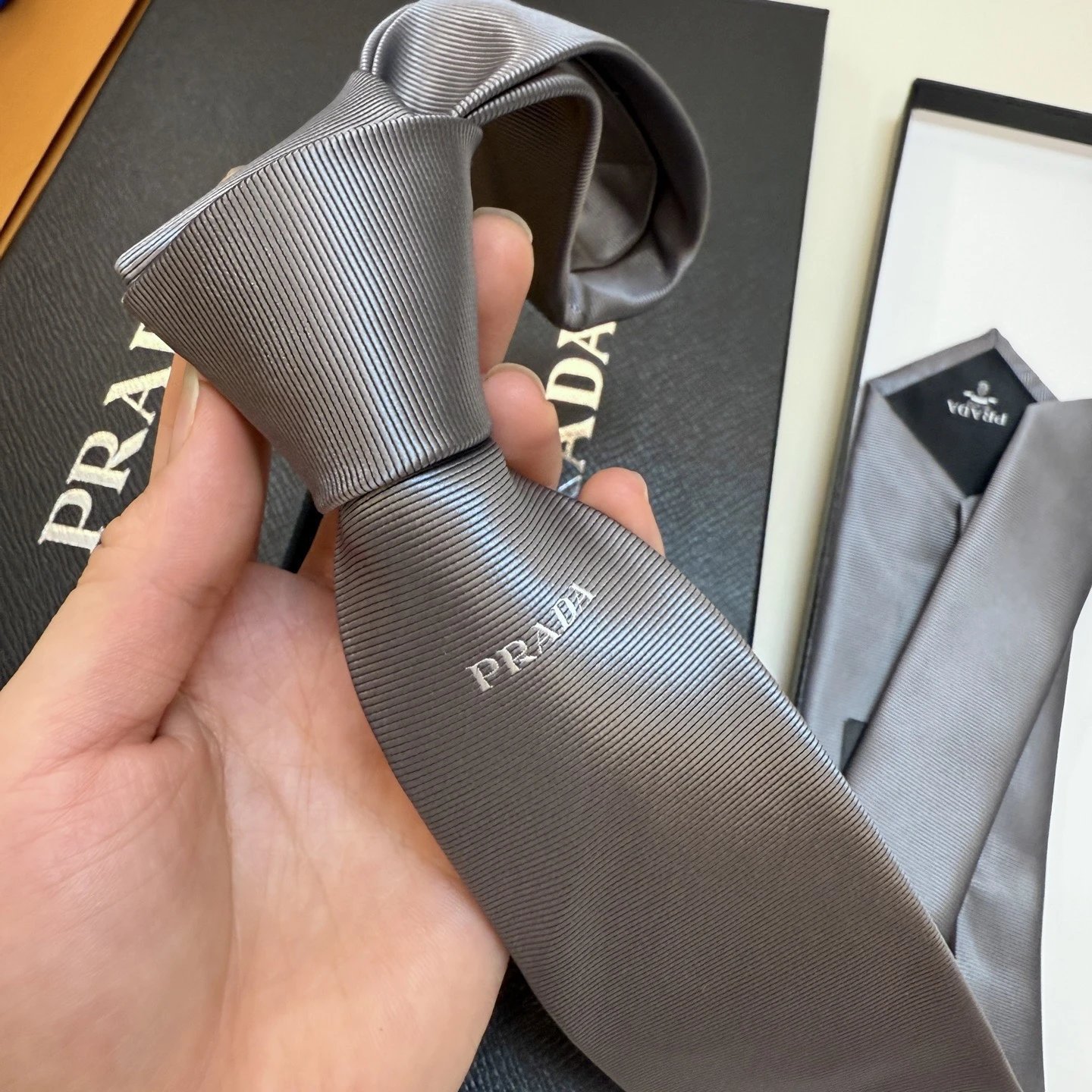 Prada Ties Logo-Embroidered Ribbed Silk Tie — 04