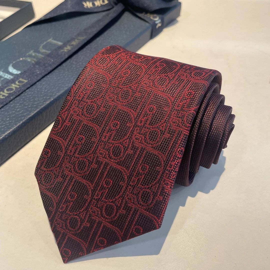 Dior Ties CD Diamond Pattern Tie — Wine red