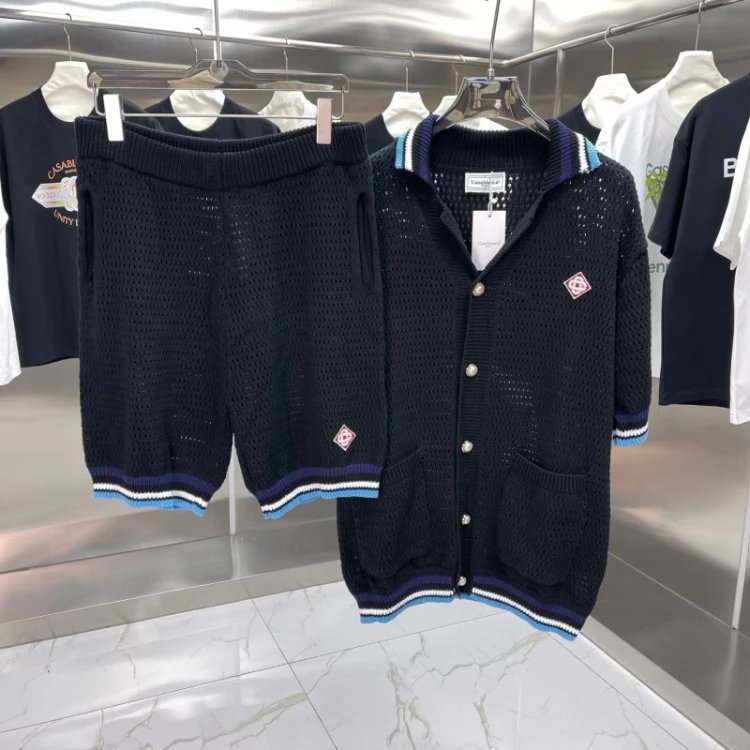 Casablanca Matching Sets Knitted short-sleeve polo or cardigan and shorts set — 60