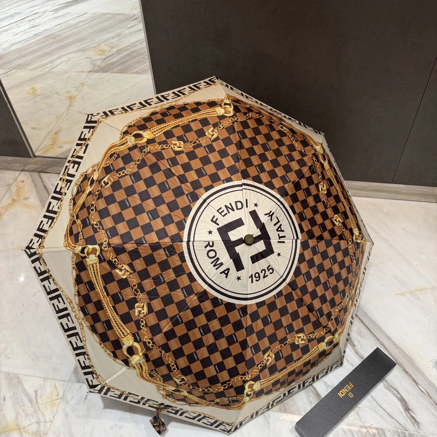 Fendi Uncategorized Automatic Folding Umbrella — Golden
