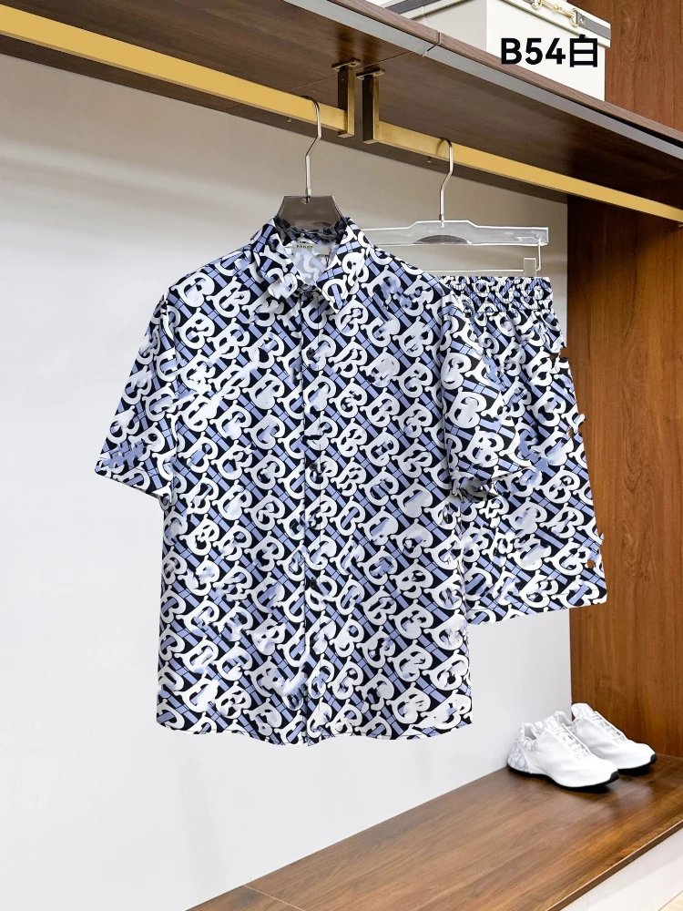 Unbranded Matching Sets Short-Sleeve Button-Front Printed Shirt and Shorts Set — SKU-32-54 Gray-White