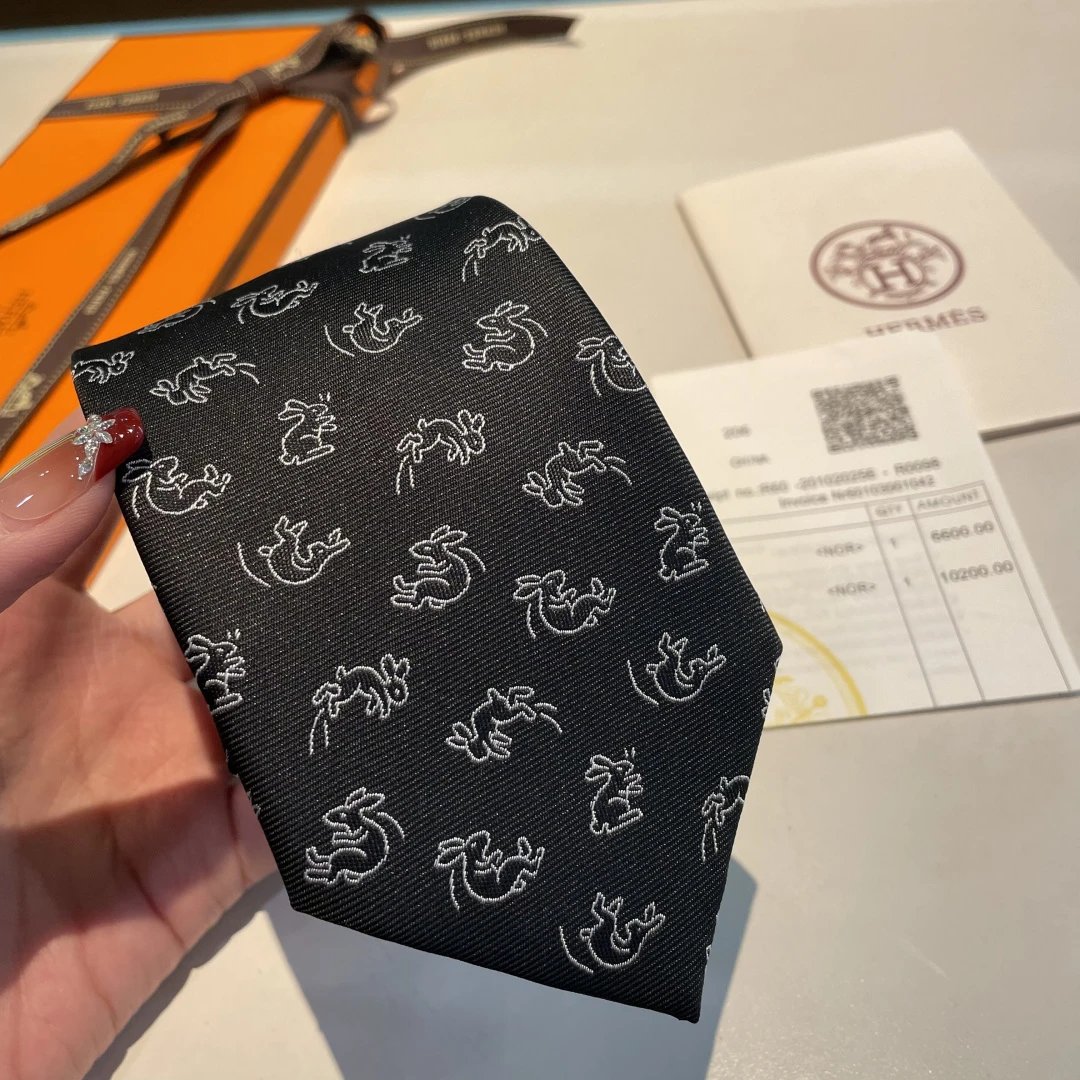 Hermès Ties 6576 Rabbit Motif Jacquard Silk Tie — 06