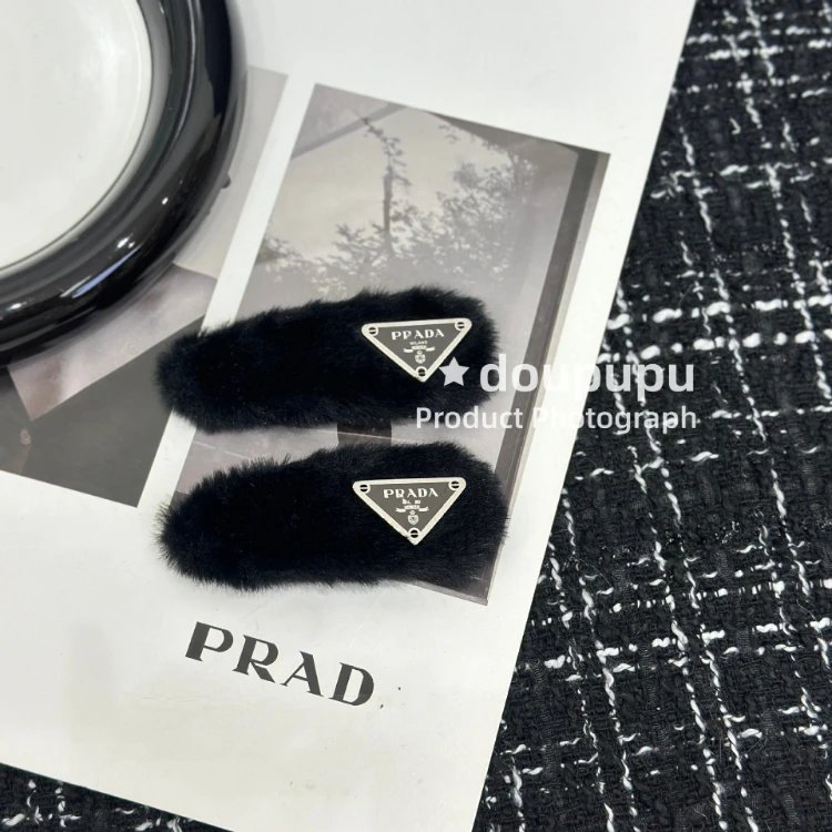 Chanel Uncategorized 6246 Faux-Fur Hair Clip Pair — SKU-06-Black Triangle Mark “Pair”