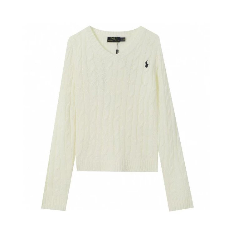 Ralph Lauren Knitwear Cable-Knit V-Neck Sweater — Off-white