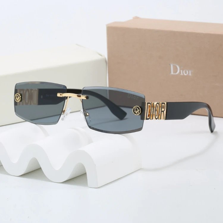 Dior Eyewear 6161 rectangular rimless sunglasses with temple lettering — 2