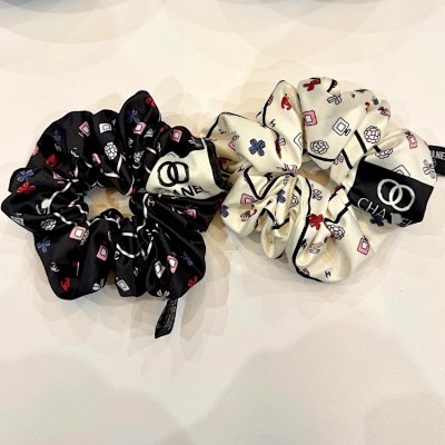 Chanel Camellia Print Silk Scrunchies