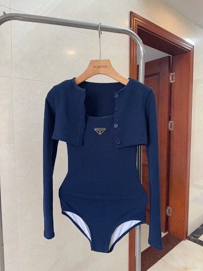 Prada Re-Nylon Ribbed Bodysuit with Detachable Cardigan Overlay