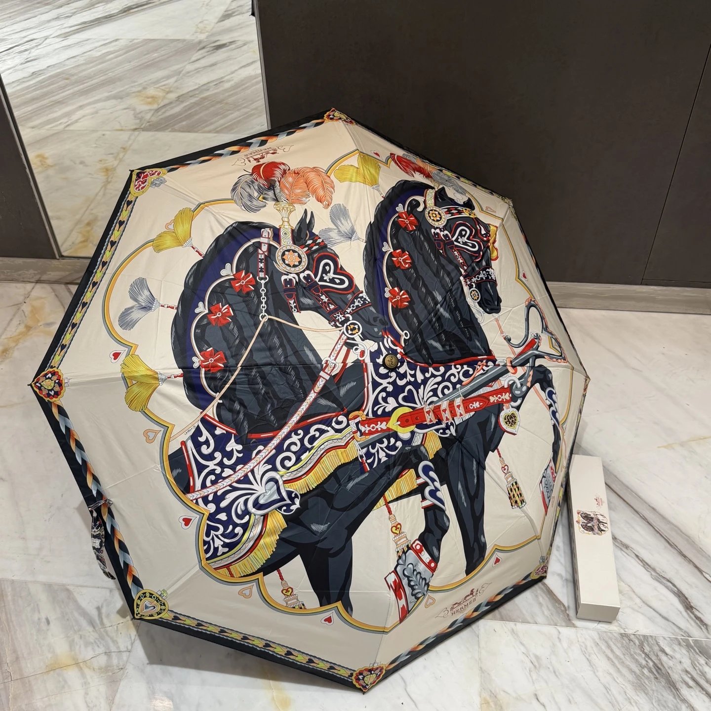 Hermès Uncategorized Equestrian Horse Print Folding Umbrella — 02