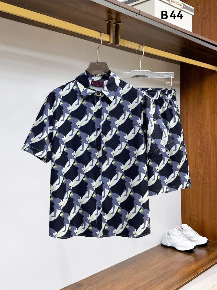 Unbranded Matching Sets Short-Sleeve Button-Front Printed Shirt and Shorts Set — SKU-22-44 Black