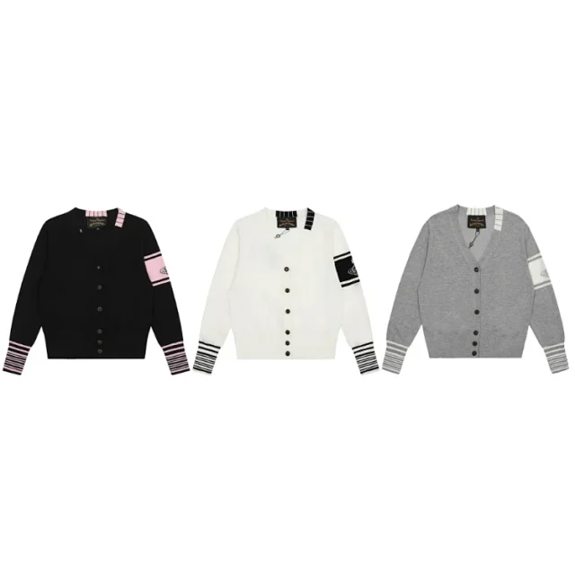 Vivienne Westwood Knitwear Striped-trim V-neck button cardigan product detail image 1