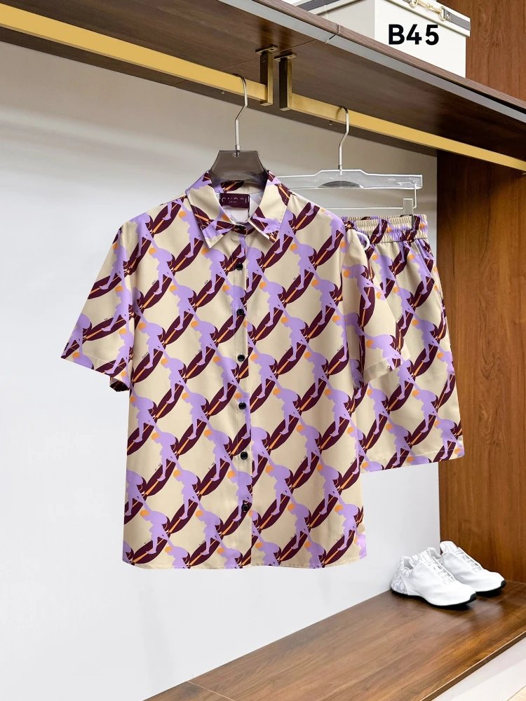 Unbranded Matching Sets Short-Sleeve Button-Front Printed Shirt and Shorts Set — SKU-23-45 Yellow and Red
