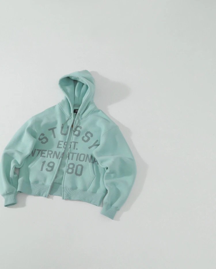 Stüssy Hoodies & Sweatshirts Zip-Up Fleece Hoodie with International 1980 Graphic — Mint green