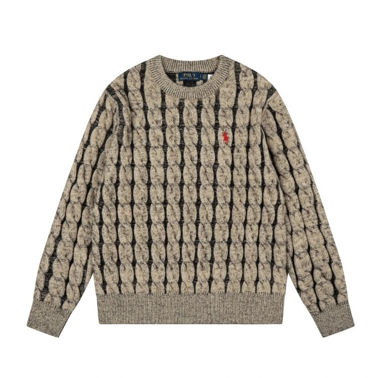 Polo Ralph Lauren Knitwear Cable-Knit Crewneck Sweater — SKU-04-Khaki Black