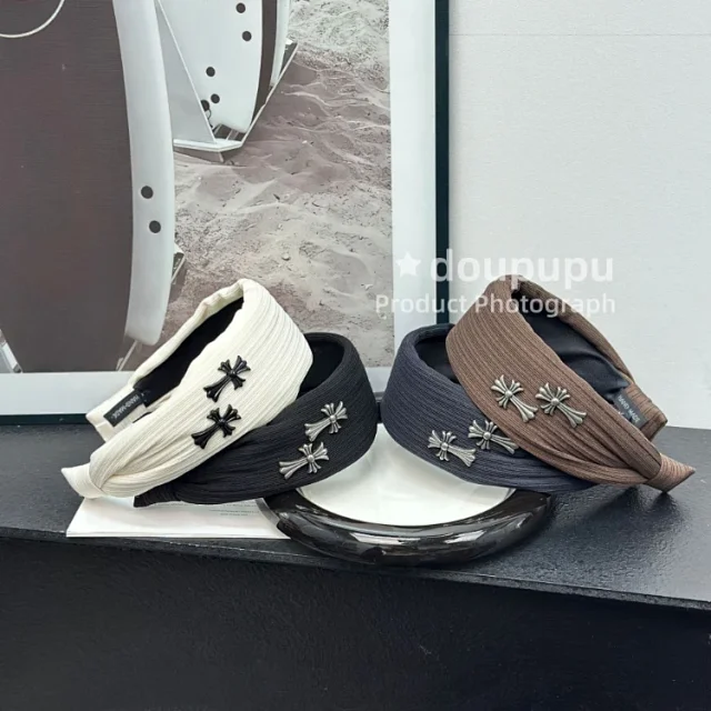 Unbranded Uncategorized Wide ribbed knotted headband with cross charms product detail image 3