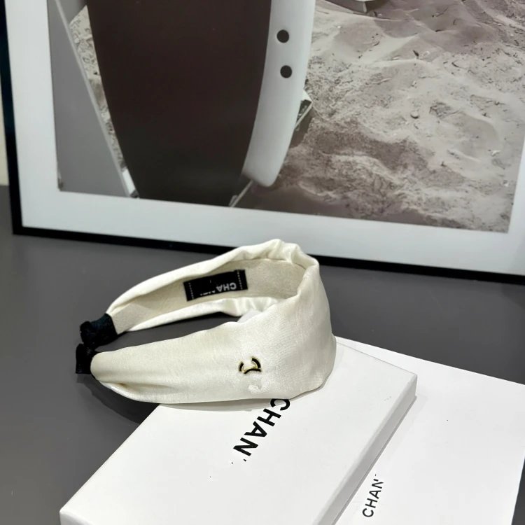 Chanel Uncategorized Satin CC Logo Headband — SKU-01-Beige hairband