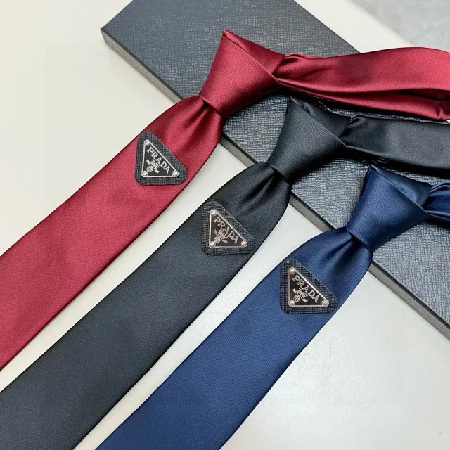 Prada Ties Silk Tie with Triangle Logo Plaque product detail image 1