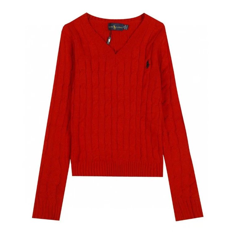 Ralph Lauren Knitwear Cable-Knit V-Neck Sweater — Red