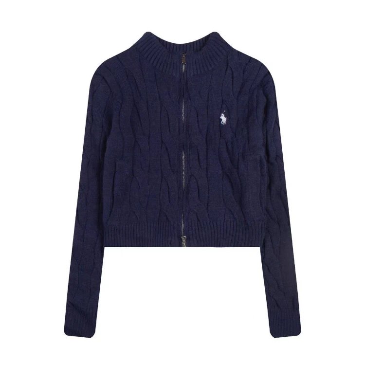 Polo Ralph Lauren Knitwear Cropped cable-knit full-zip mock-neck cardigan — Navy Blue