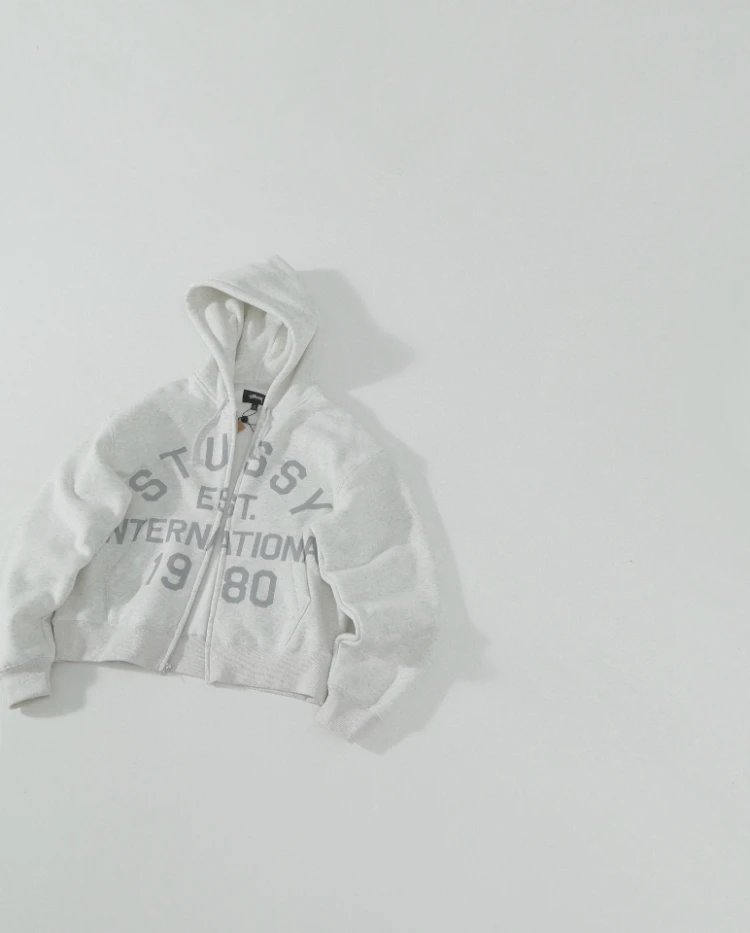 Stüssy Hoodies & Sweatshirts Zip-Up Fleece Hoodie with International 1980 Graphic — Floral gray