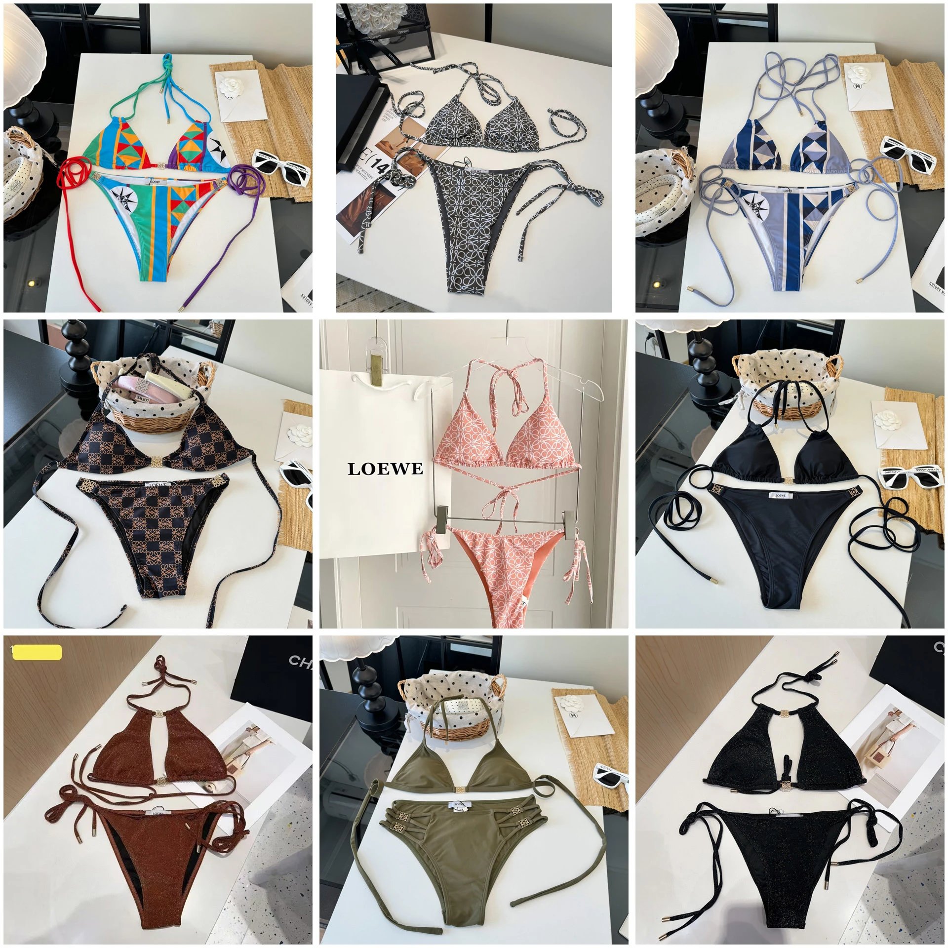 Loewe Swimwear Triangle Bikini Set with Tie-Side Bottoms image 1