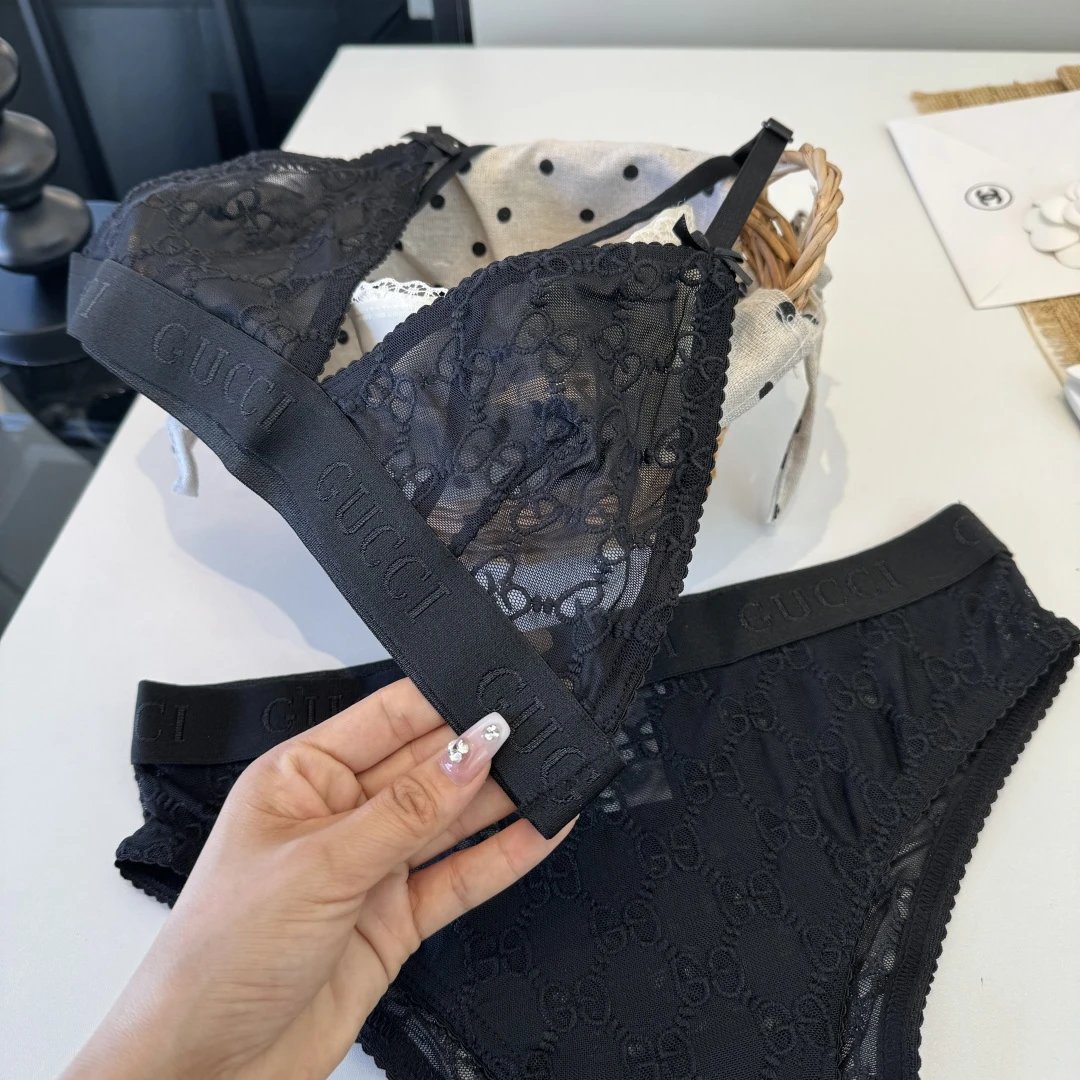 Gucci Underwear Lace Triangle Bralette and High-Cut Briefs Set image 7