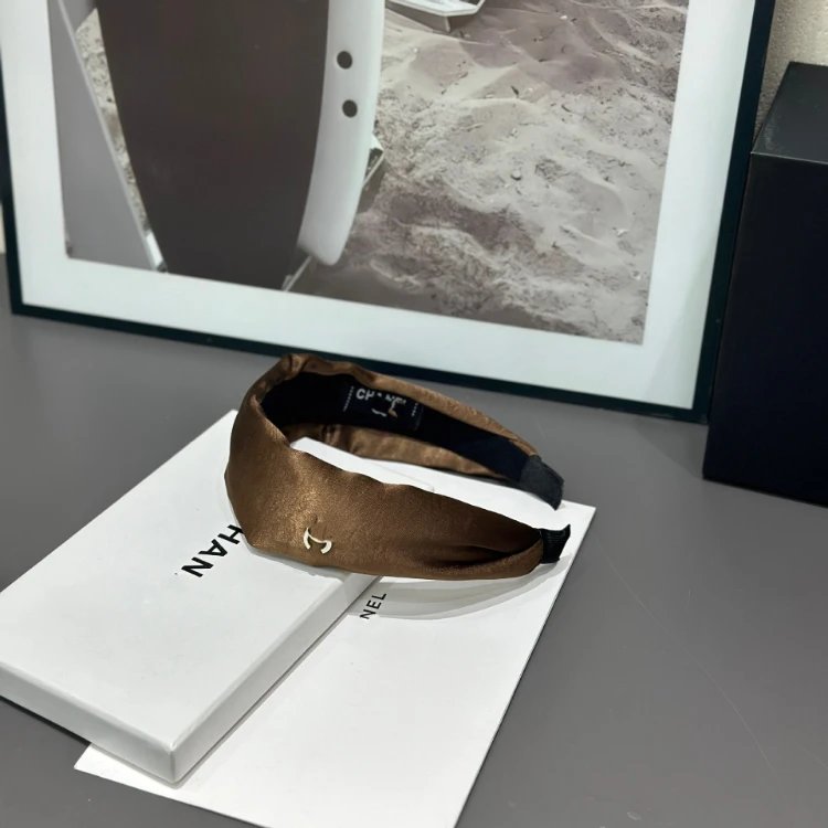 Chanel Uncategorized Satin CC Logo Headband — SKU-04-Coffee-colored headband
