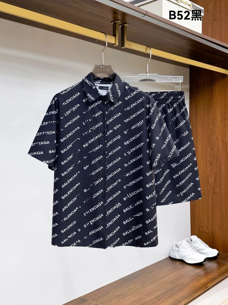 Unbranded Matching Sets Short-Sleeve Button-Front Printed Shirt and Shorts Set — SKU-29-52 Black