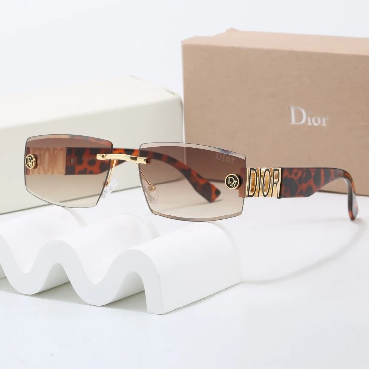 Dior Eyewear 6161 rectangular rimless sunglasses with temple lettering — 6