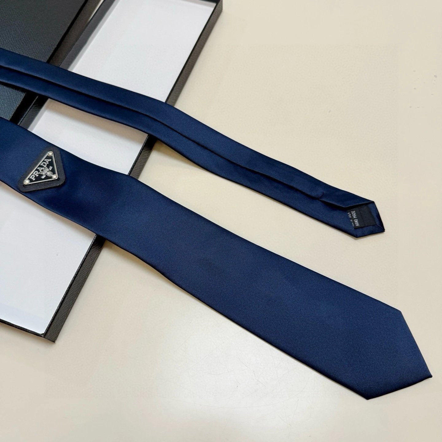 Prada Ties Silk Tie with Triangle Logo Plaque — 02