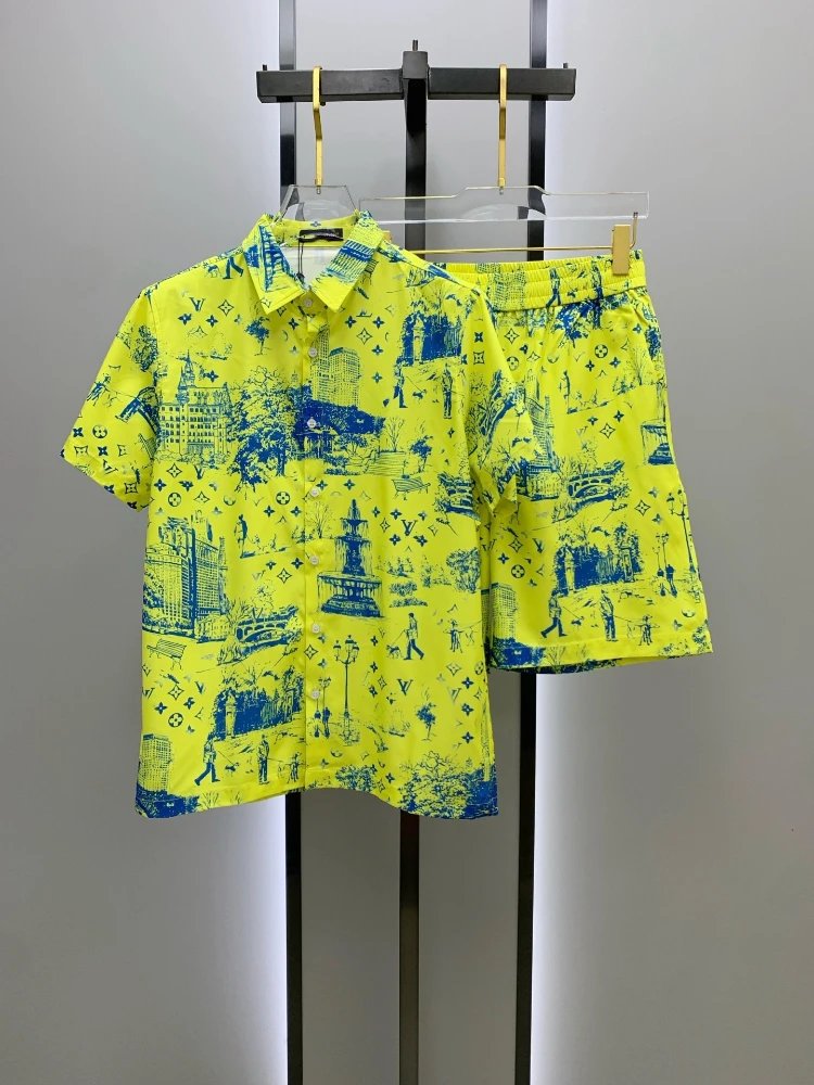 Louis Vuitton Matching Sets Monogram short-sleeve shirt and shorts set — SKU-09-013 Yellow