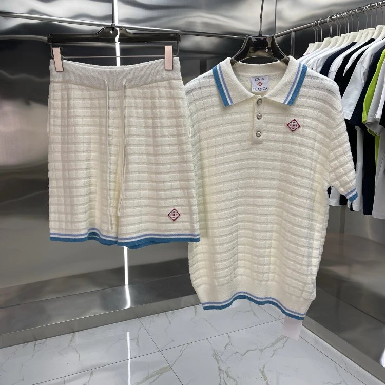 Casablanca Matching Sets Knitted short-sleeve polo or cardigan and shorts set — 73