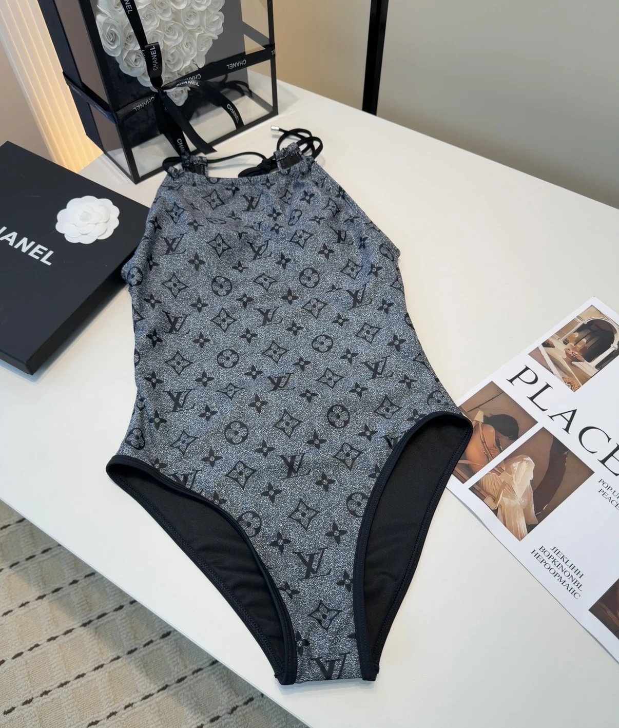 Louis Vuitton Swimwear One-Piece Monogram Swimsuit with Spaghetti Straps — 2