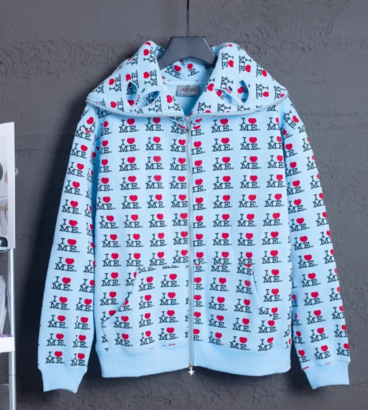 Unbranded Hoodies & Sweatshirts Zip-Up Hooded I Heart Me Print Sweatshirt — SKU-07-MIQ910 Light Blue Top (Fleece)