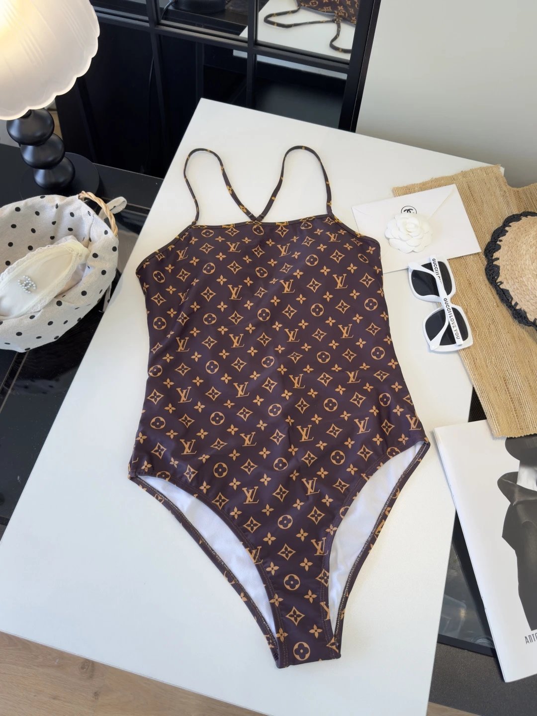 Louis Vuitton Swimwear One-Piece Monogram Swimsuit with Spaghetti Straps — 6