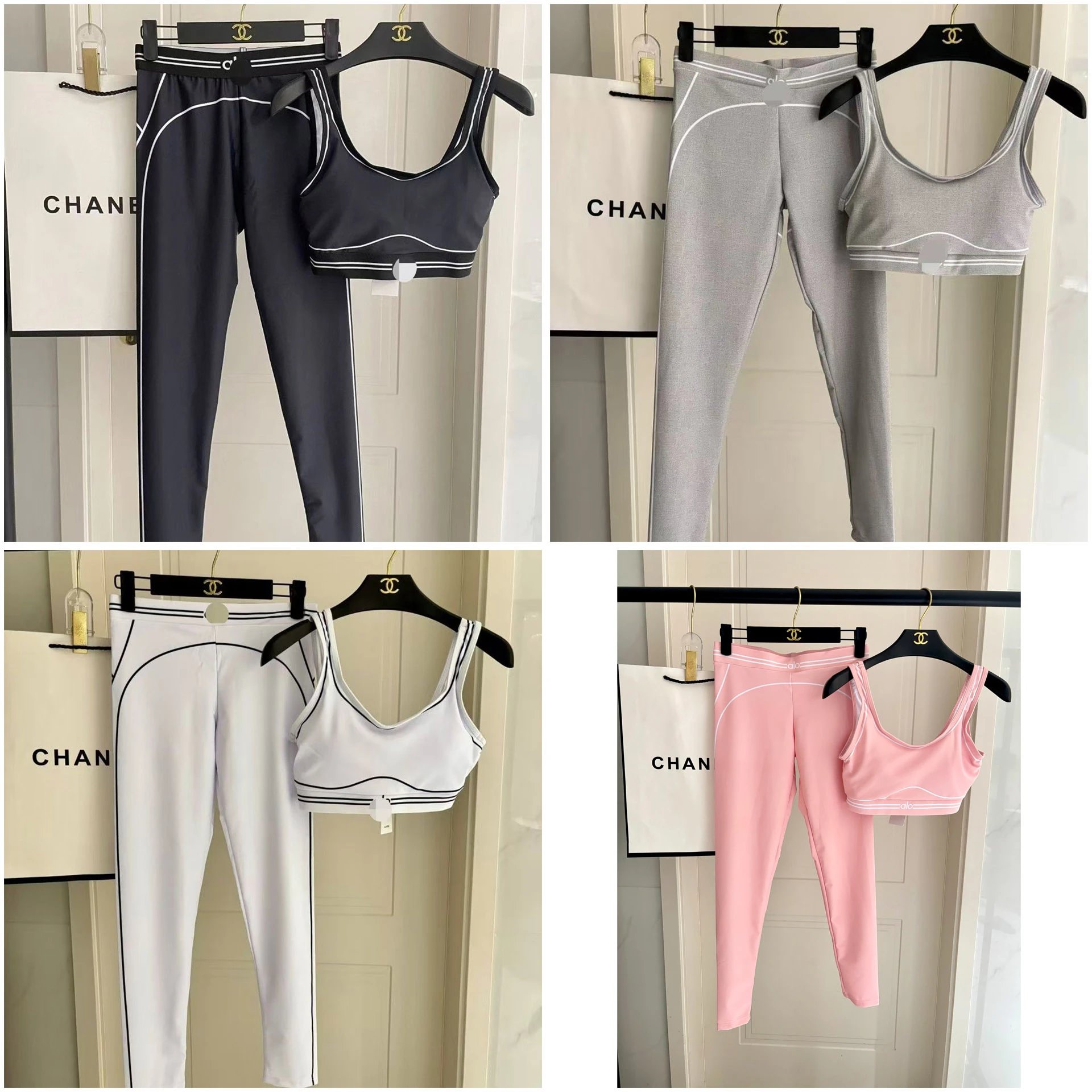 Alo Matching Sets Piped Sports Bra and Leggings Set image 1