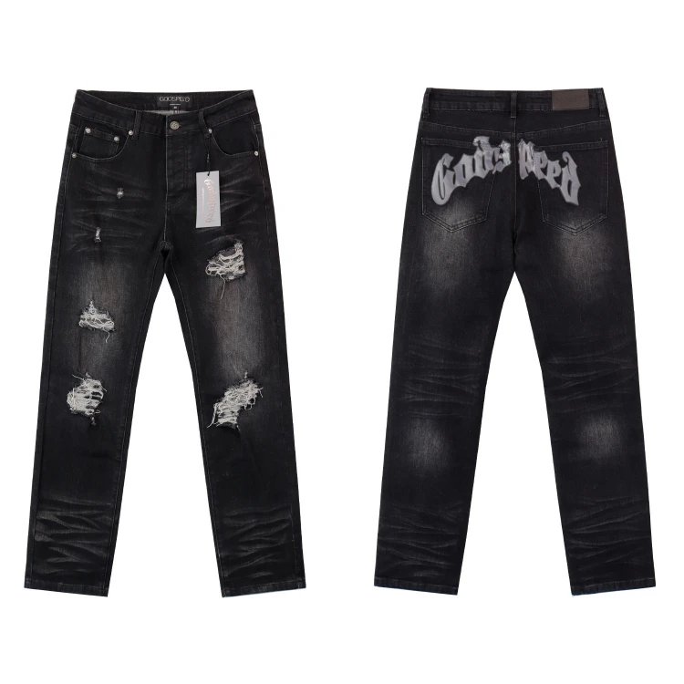 Godspeed Shorts Embroidered logo patchwork distressed denim — SKU-10-OAS8211 Black