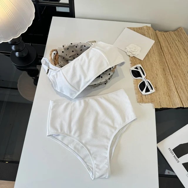 Unbranded Swimwear Ribbed High-Waisted Two-Piece Bikini with Metal Strap Hardware product detail image 5