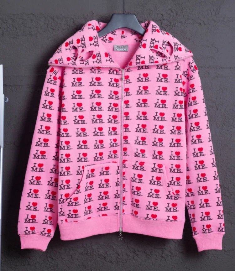Unbranded Hoodies & Sweatshirts Zip-Up Hooded I Heart Me Print Sweatshirt — SKU-05-MIQ910 Pink Top (Fleece)