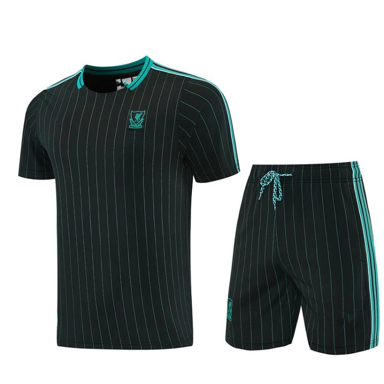 Unbranded Football Jerseys Short-Sleeve Jersey and Shorts Set — SKU-17-26 Liverpool Black Short-Sleeve Set