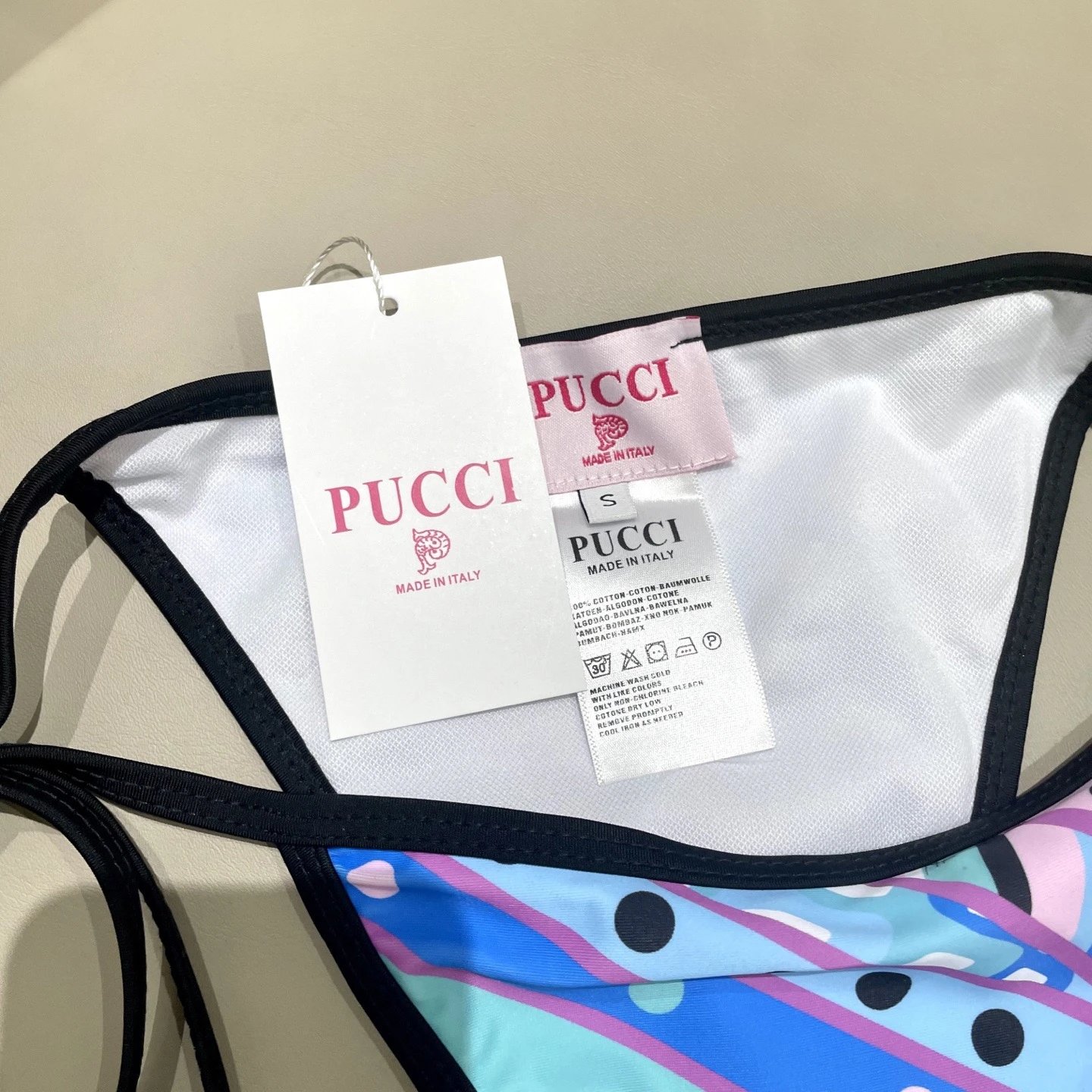 Emilio Pucci Swimwear Triangle Tie-Side Bikini Set with Geometric Print image 6