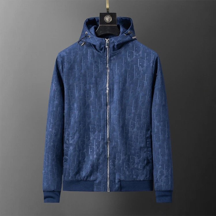 Dolce & Gabbana Jackets Monogram Zip-Front Jacket — SKU-28-Blue 56045 (Flocked)