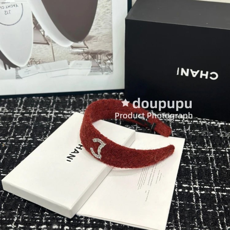 Chanel Uncategorized Plush wide headband with crystal Double C motif — Red