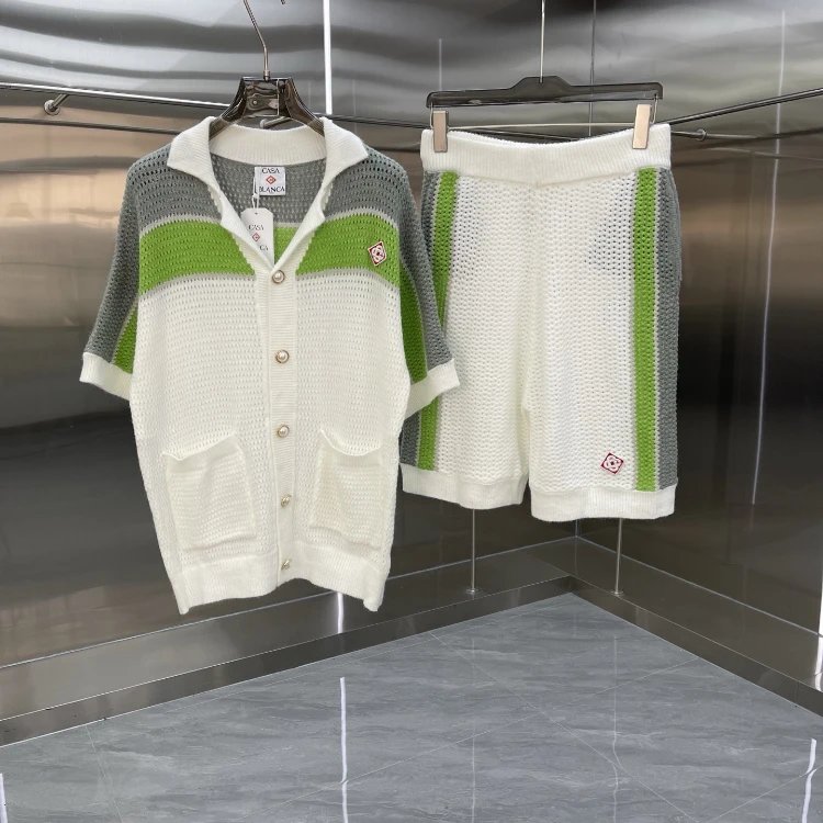 Casablanca Matching Sets Knitted short-sleeve polo or cardigan and shorts set — 71