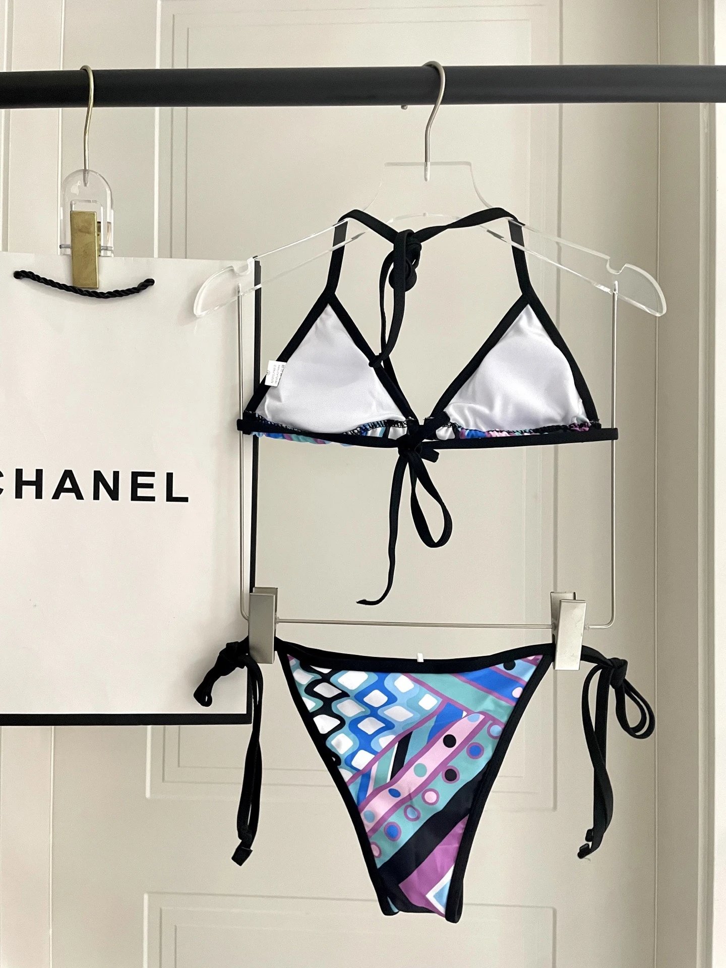 Emilio Pucci Swimwear Triangle Tie-Side Bikini Set with Geometric Print image 4